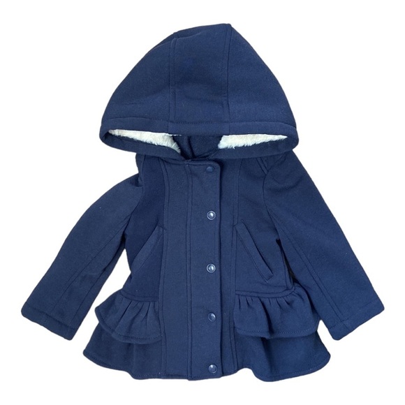 Urban Republic Baby Girls Blue Fleece Ruffle Hooded Jacket Jacket Size 24 Months